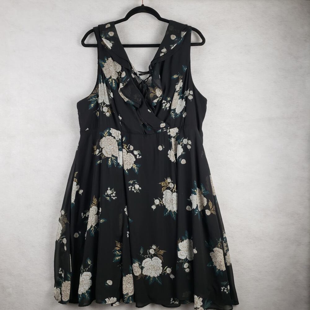 Torrid Size 18 Sleeveless Ruffle VNeck Midi Dress Black Floral Dark Fairy Grunge